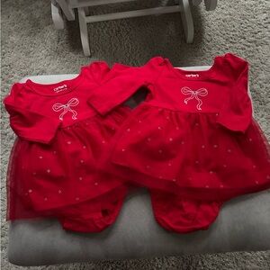 TWIN GIRLS HOLIDAY Carter's Vibrant Red Baby Dress Duo
